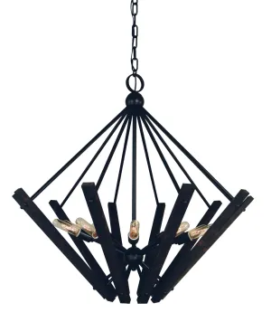 10-Light Matte Black Rustic Chic Chandelier - Handcrafted USA Foyer Lighting for Elegant Spaces