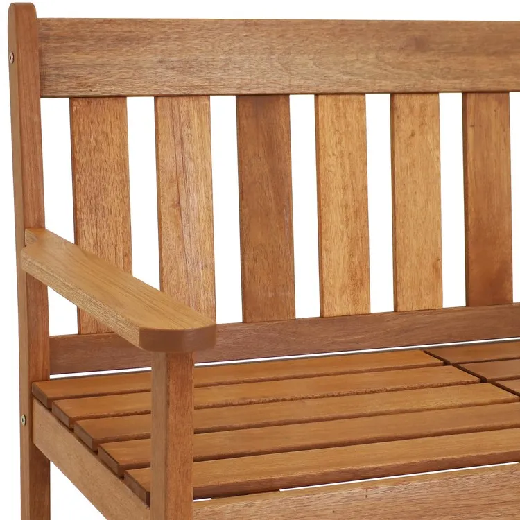 60" Meranti Wood Two-Person Outdoor Bench Seat with Pop-Up Table - Brown