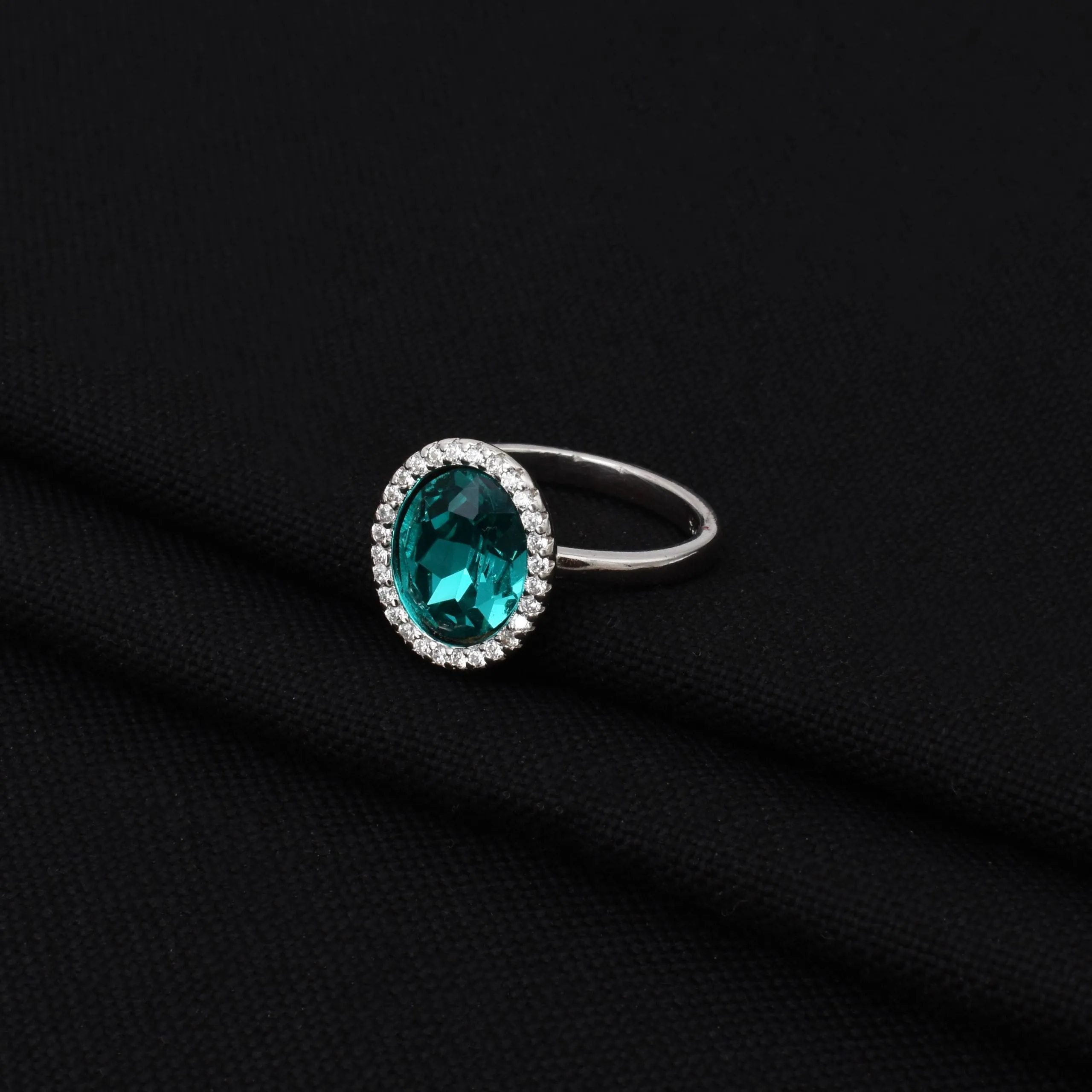 925 Silver Oval Sky-Blue Zircon Ring for Girls