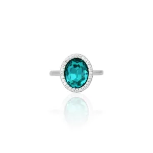 925 Silver Oval Sky-Blue Zircon Ring for Girls