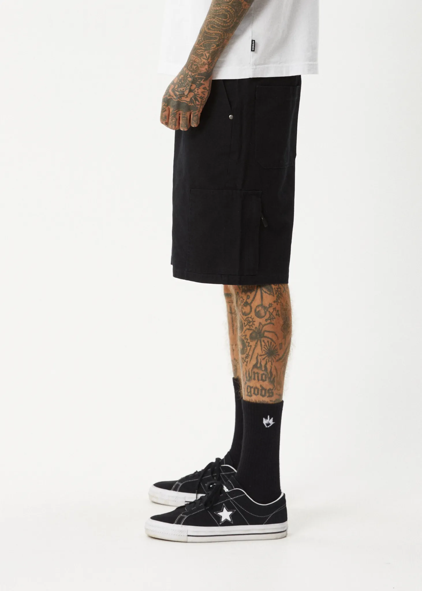 AFENDS Mens Harper - Canvas Carpenter Shorts 22" - Black