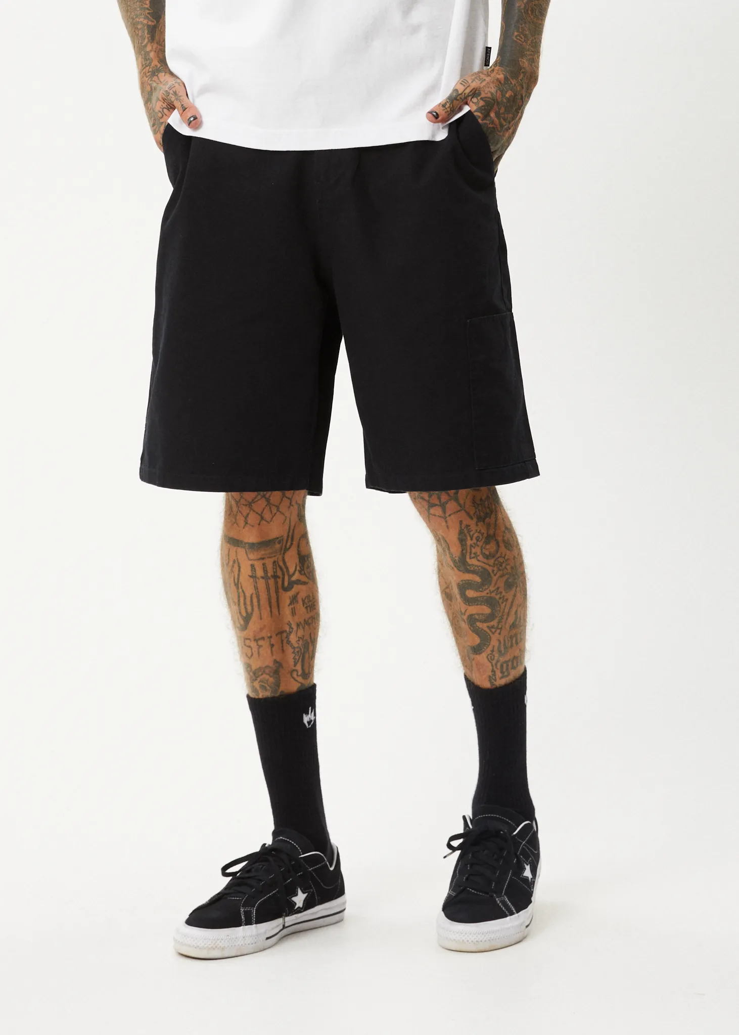AFENDS Mens Harper - Canvas Carpenter Shorts 22" - Black