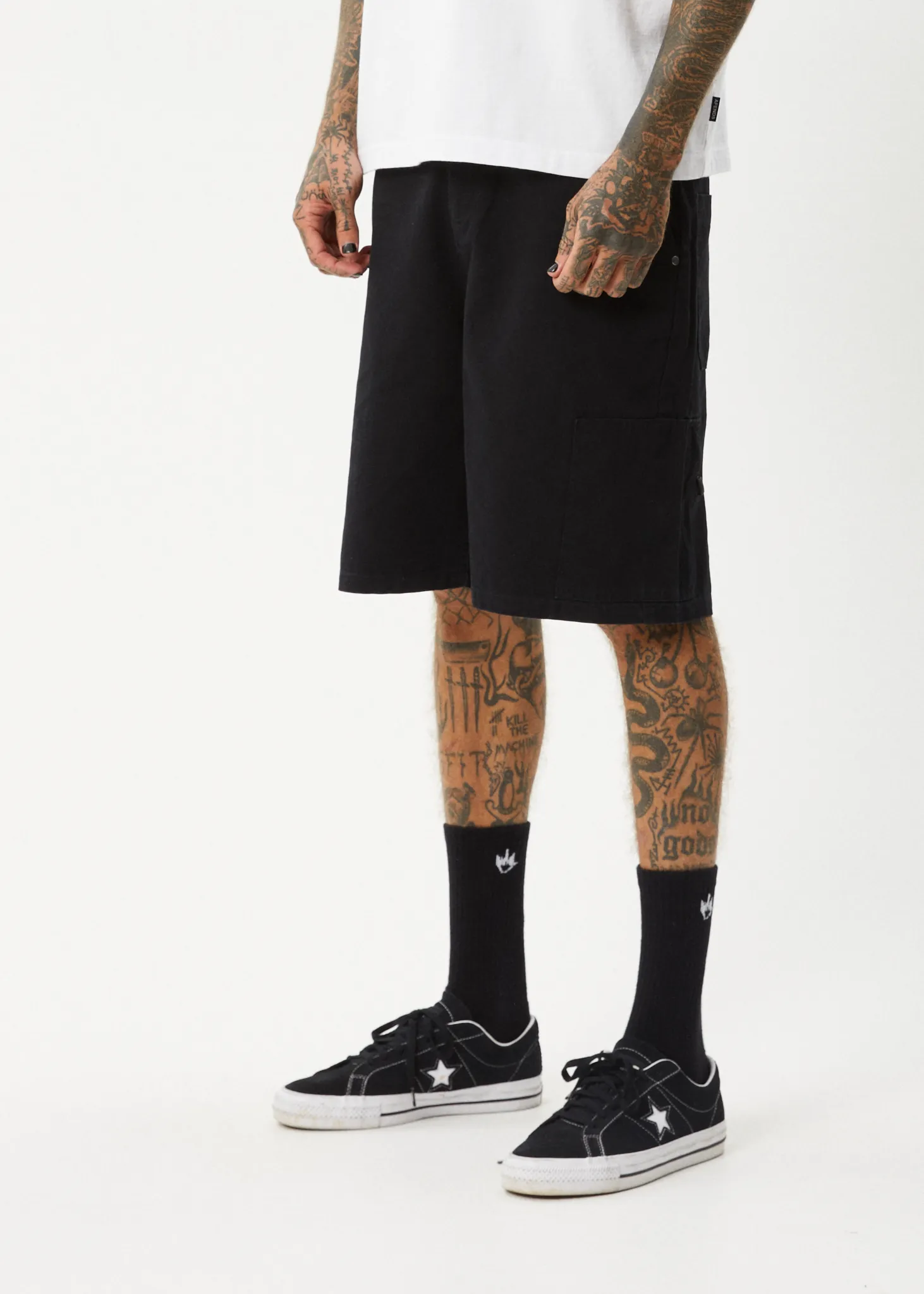 AFENDS Mens Harper - Canvas Carpenter Shorts 22" - Black