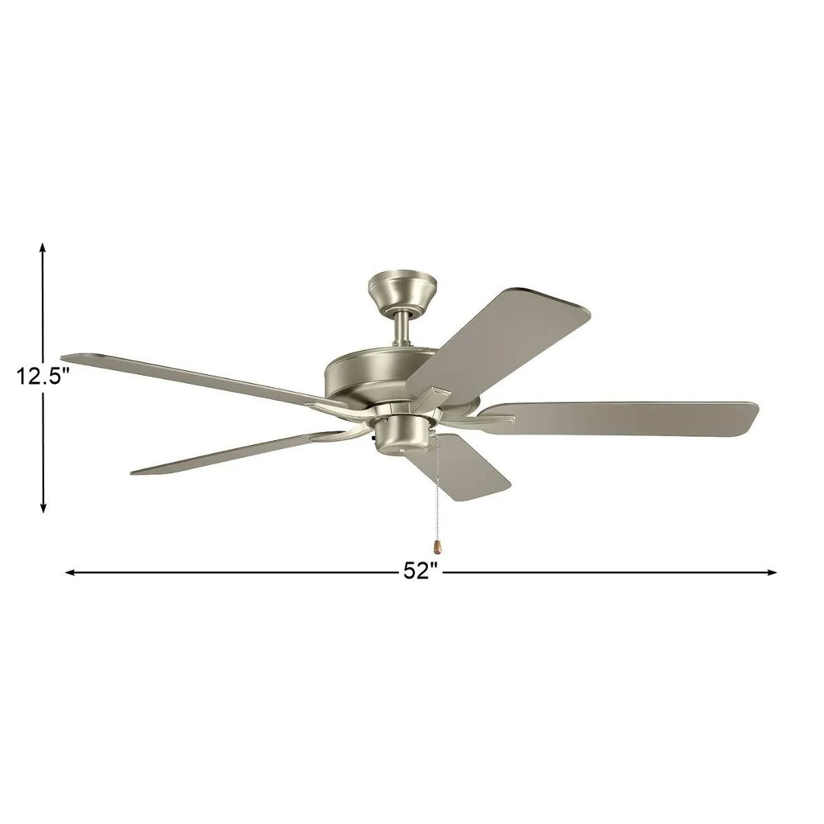 Basics Pro 52 Inch Brushed Nickel Ceiling Fan with Pull Chain