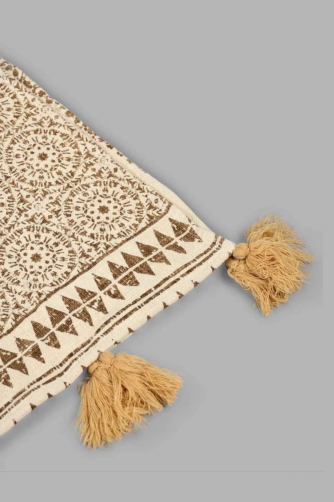 Beige Geometric Throw With Fringes