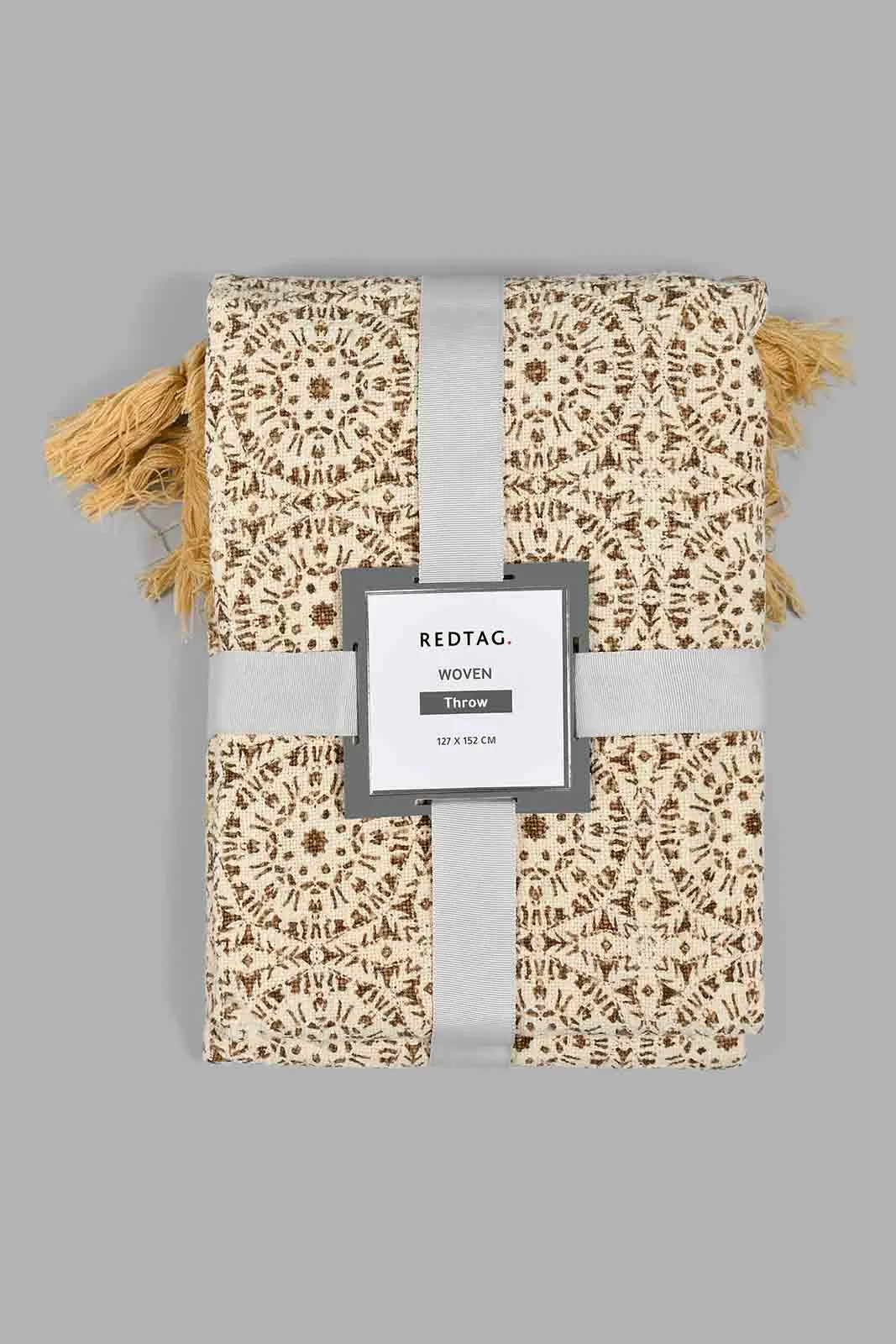 Beige Geometric Throw With Fringes