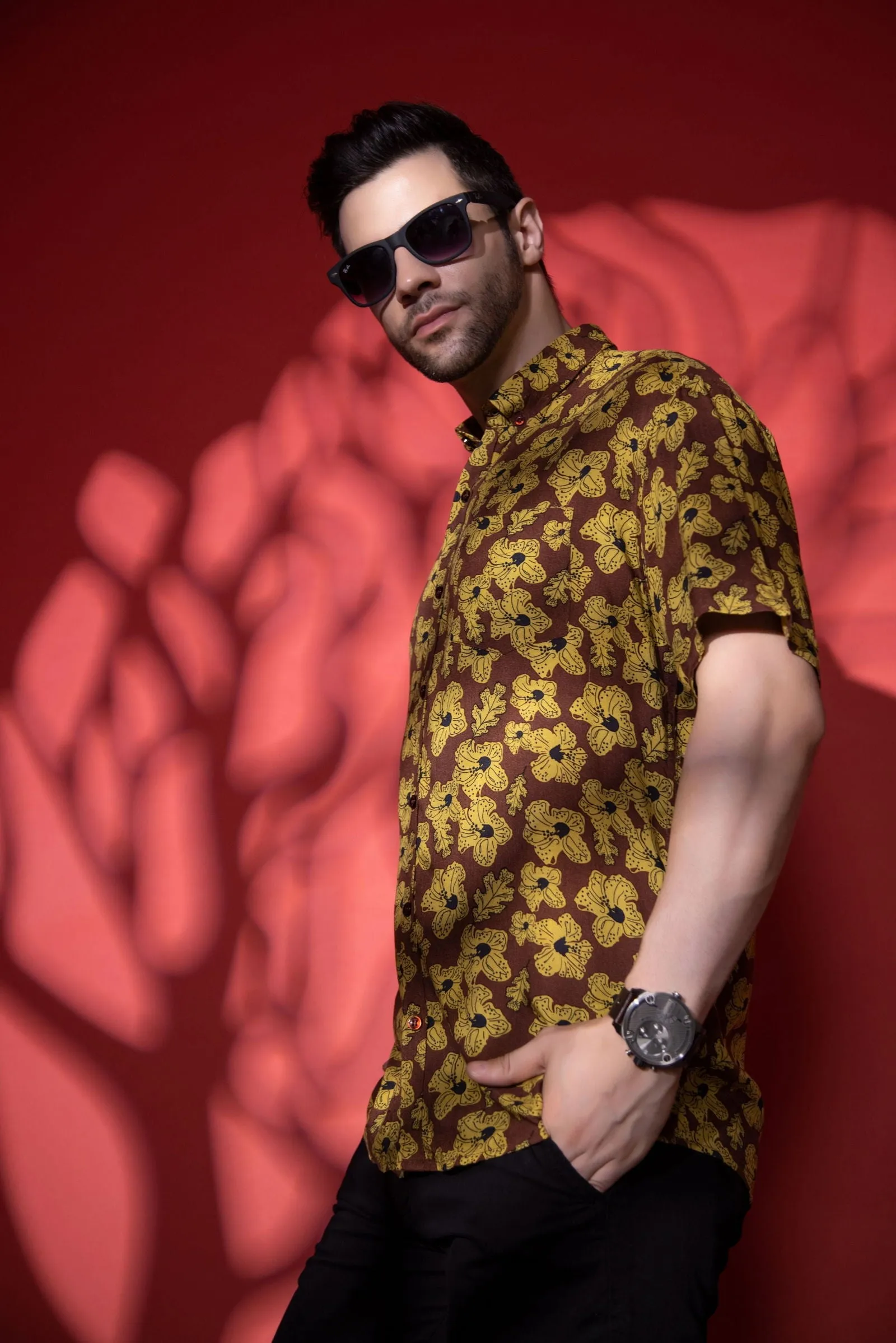 Brown and Yellow half sleeve shirt