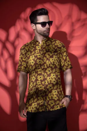 Brown and Yellow half sleeve shirt