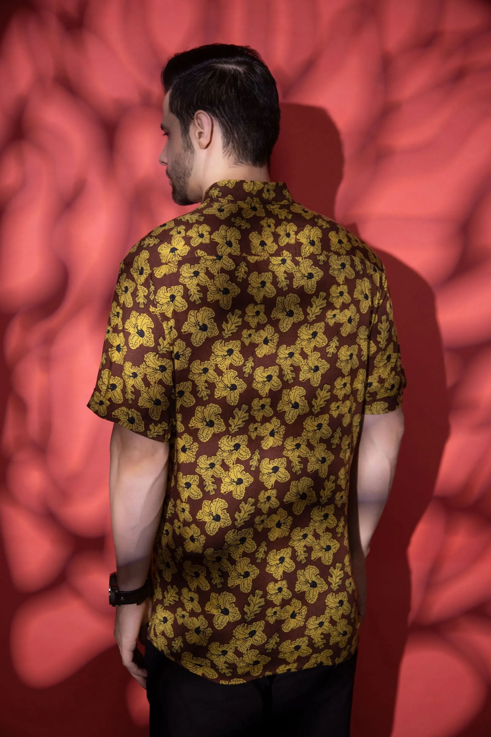 Brown and Yellow half sleeve shirt