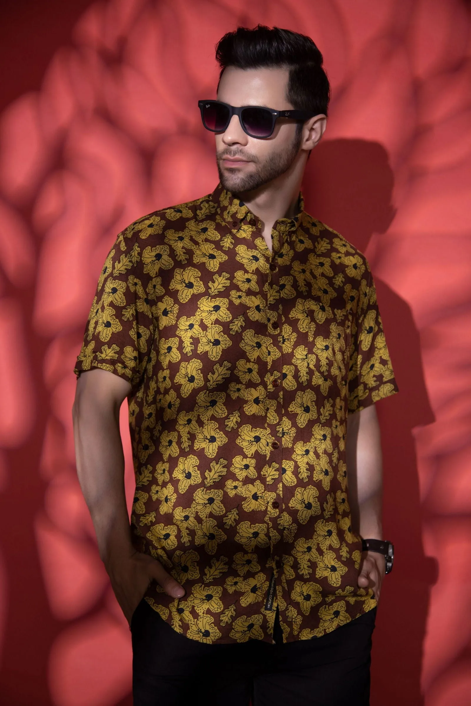Brown and Yellow half sleeve shirt
