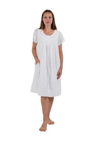 Cap Sleeve 100% Cotton White Embroidered Gown