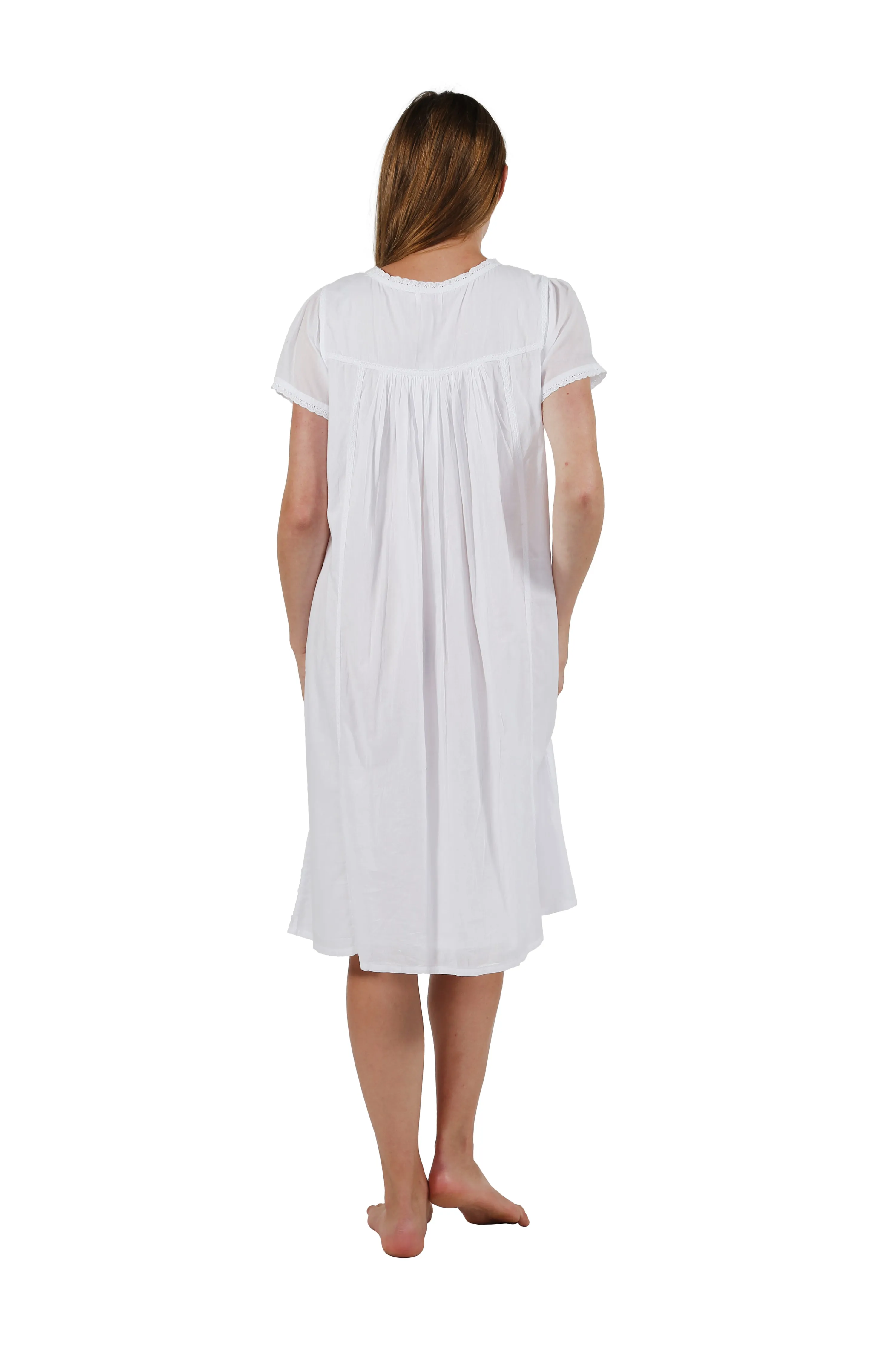 Cap Sleeve 100% Cotton White Embroidered Gown