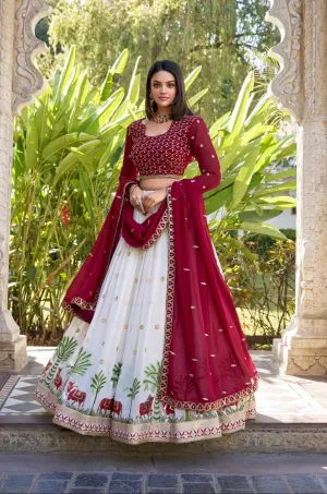 Charming White Georgette Embroidered Lehenga Choli