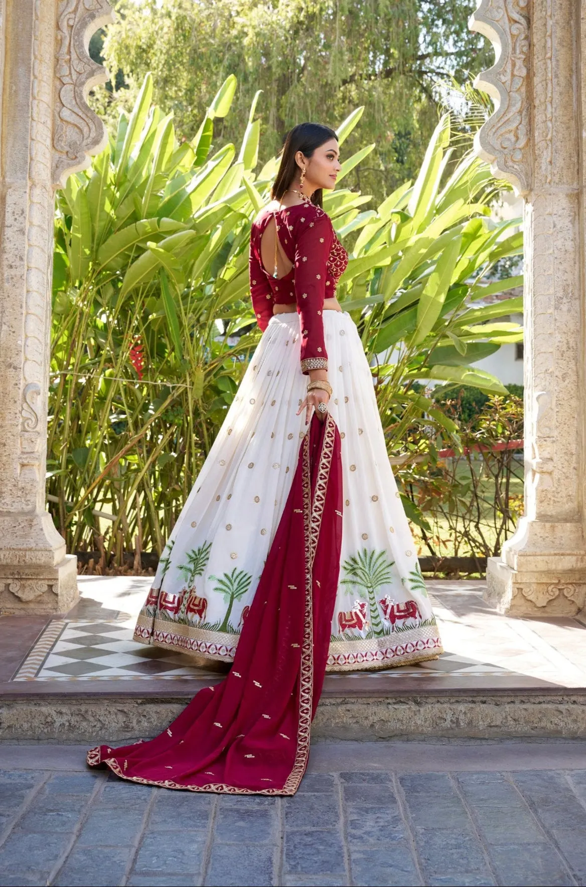 Charming White Georgette Embroidered Lehenga Choli