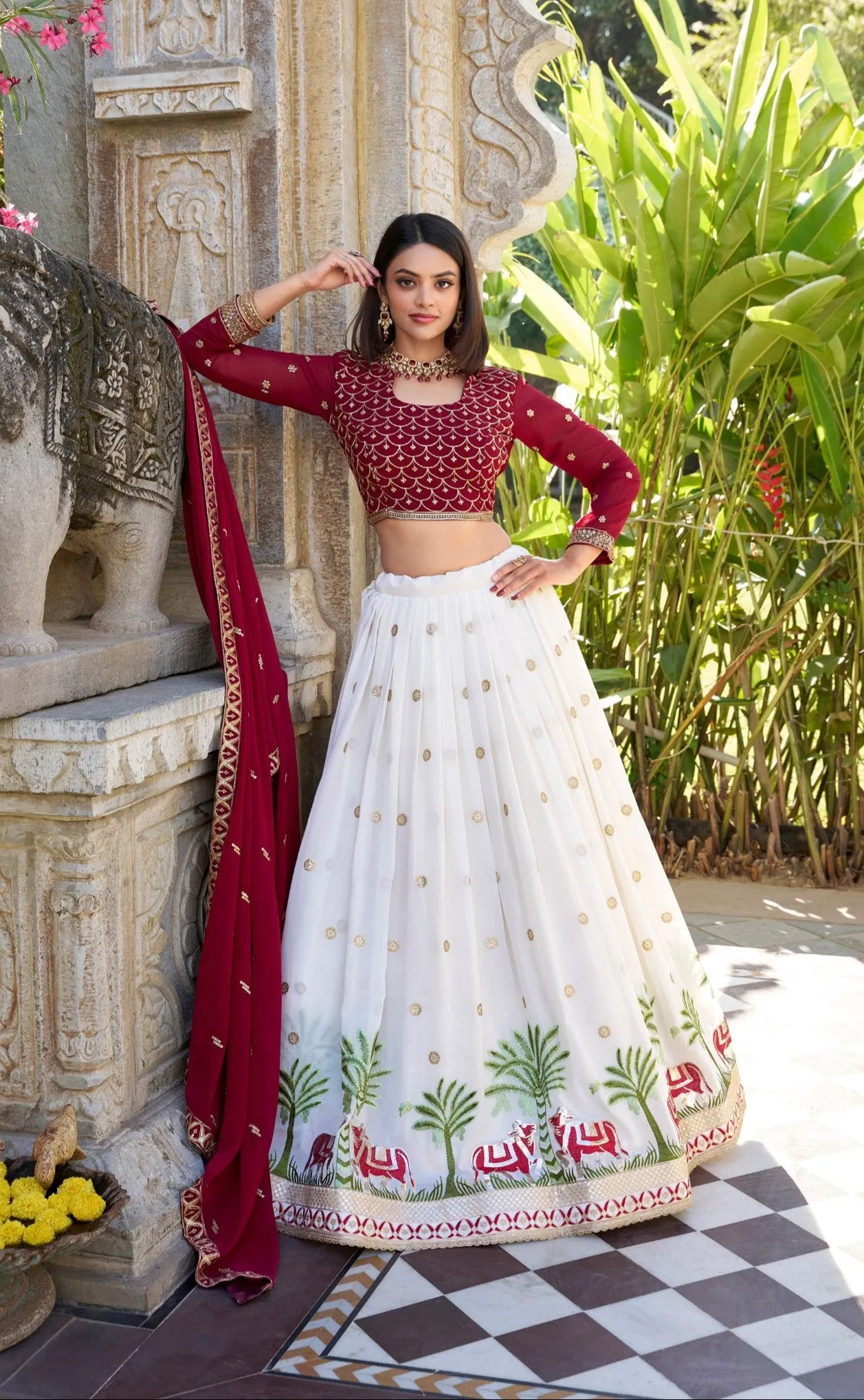 Charming White Georgette Embroidered Lehenga Choli