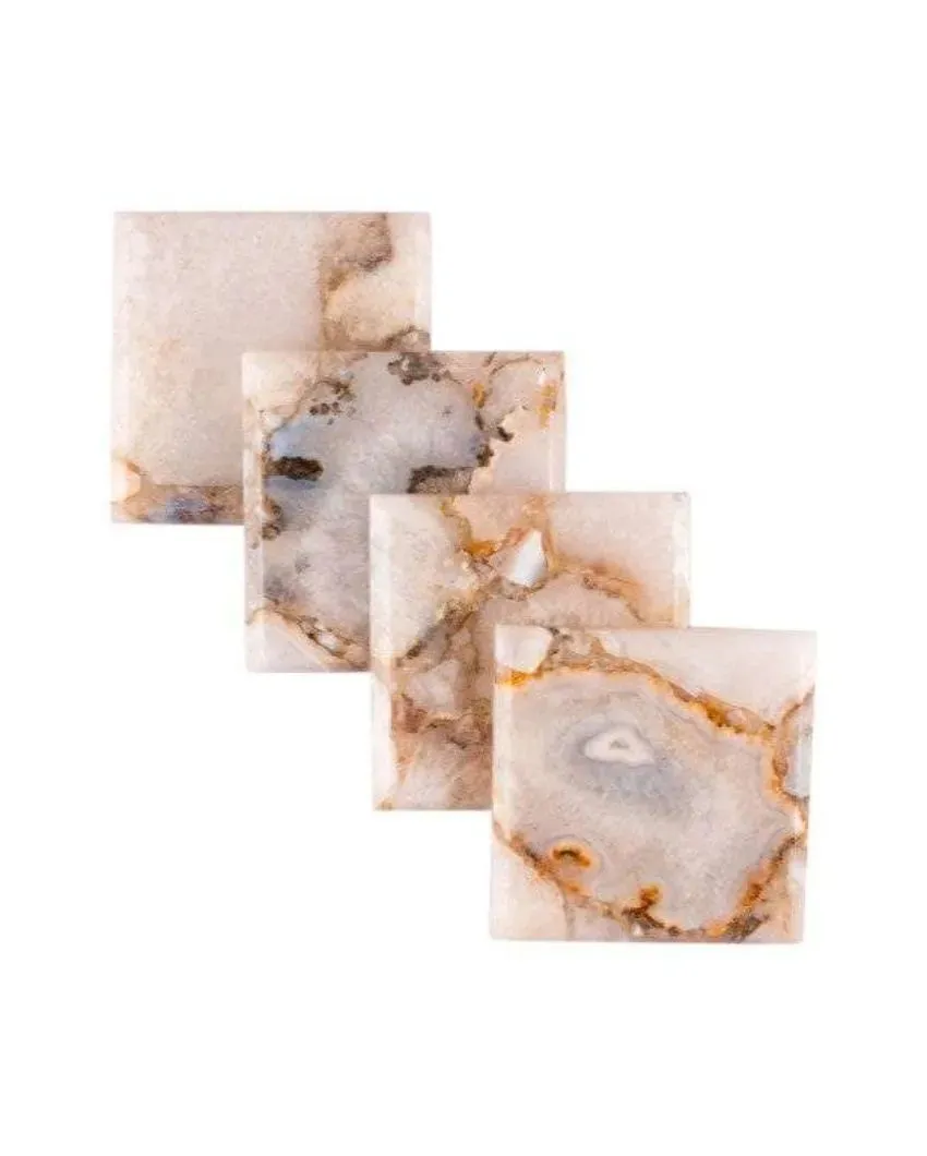 Classic Agate Square Stone Coaster | Set of 4