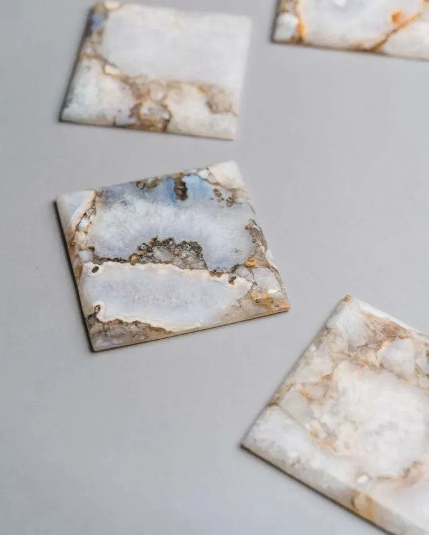 Classic Agate Square Stone Coaster | Set of 4