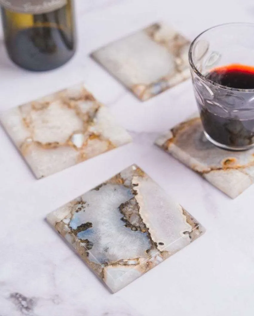 Classic Agate Square Stone Coaster | Set of 4
