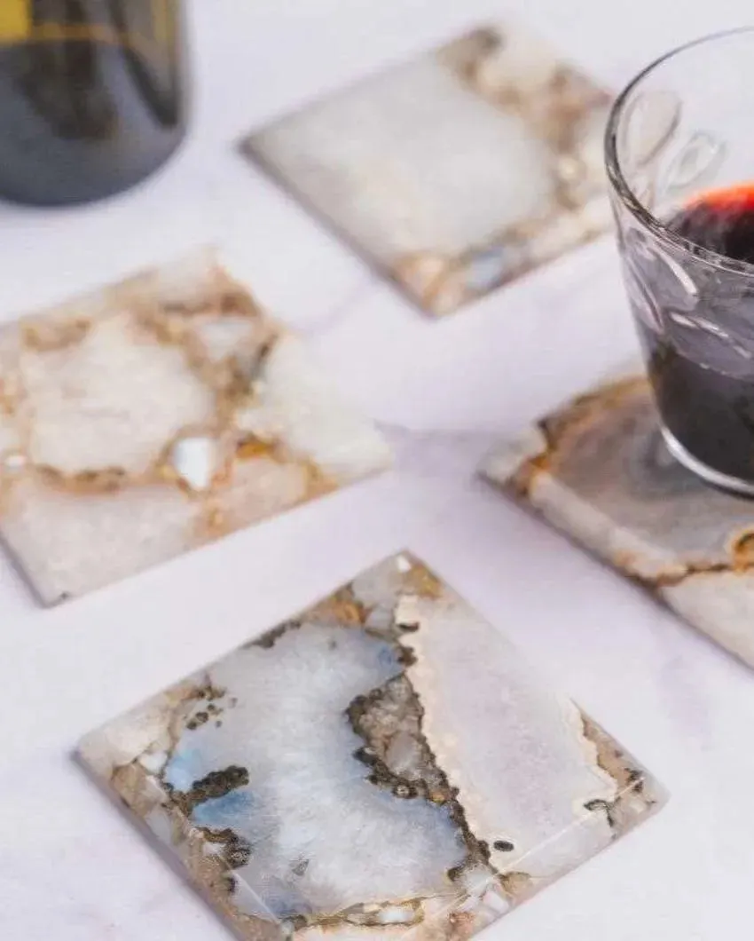 Classic Agate Square Stone Coaster | Set of 4