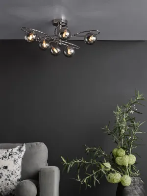 Dar Lysandra 6 Light Semi-Flush Polished Chrome and Smoked Glass