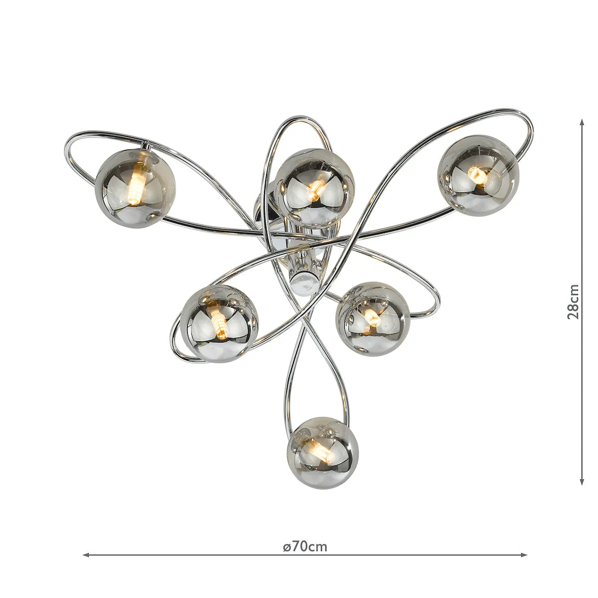 Dar Lysandra 6 Light Semi-Flush Polished Chrome and Smoked Glass