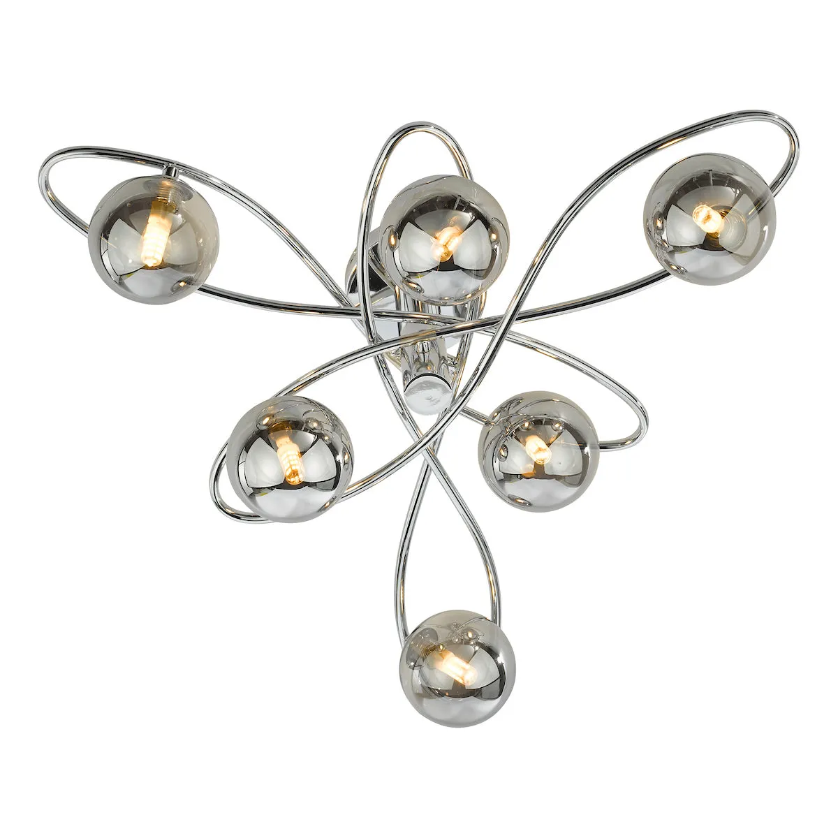 Dar Lysandra 6 Light Semi-Flush Polished Chrome and Smoked Glass