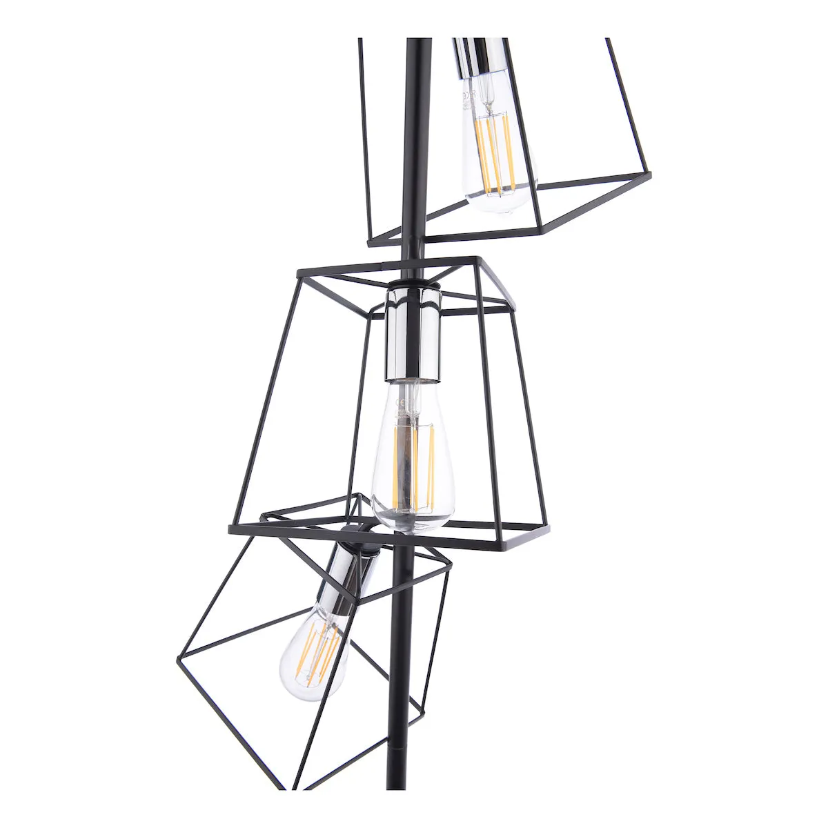Dar Tower 3 Light Floor Lamp Matt Black and Polished Chrome