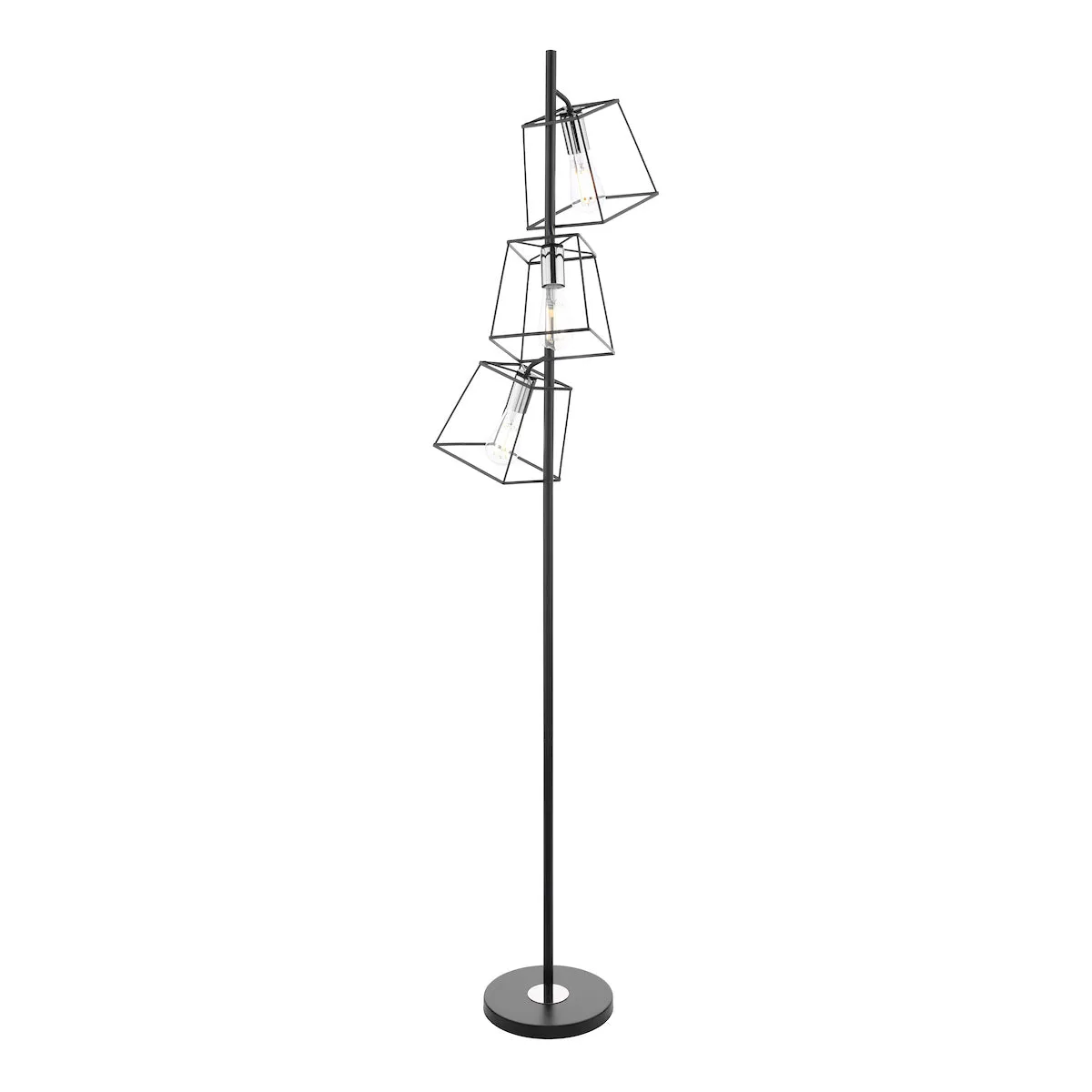 Dar Tower 3 Light Floor Lamp Matt Black and Polished Chrome