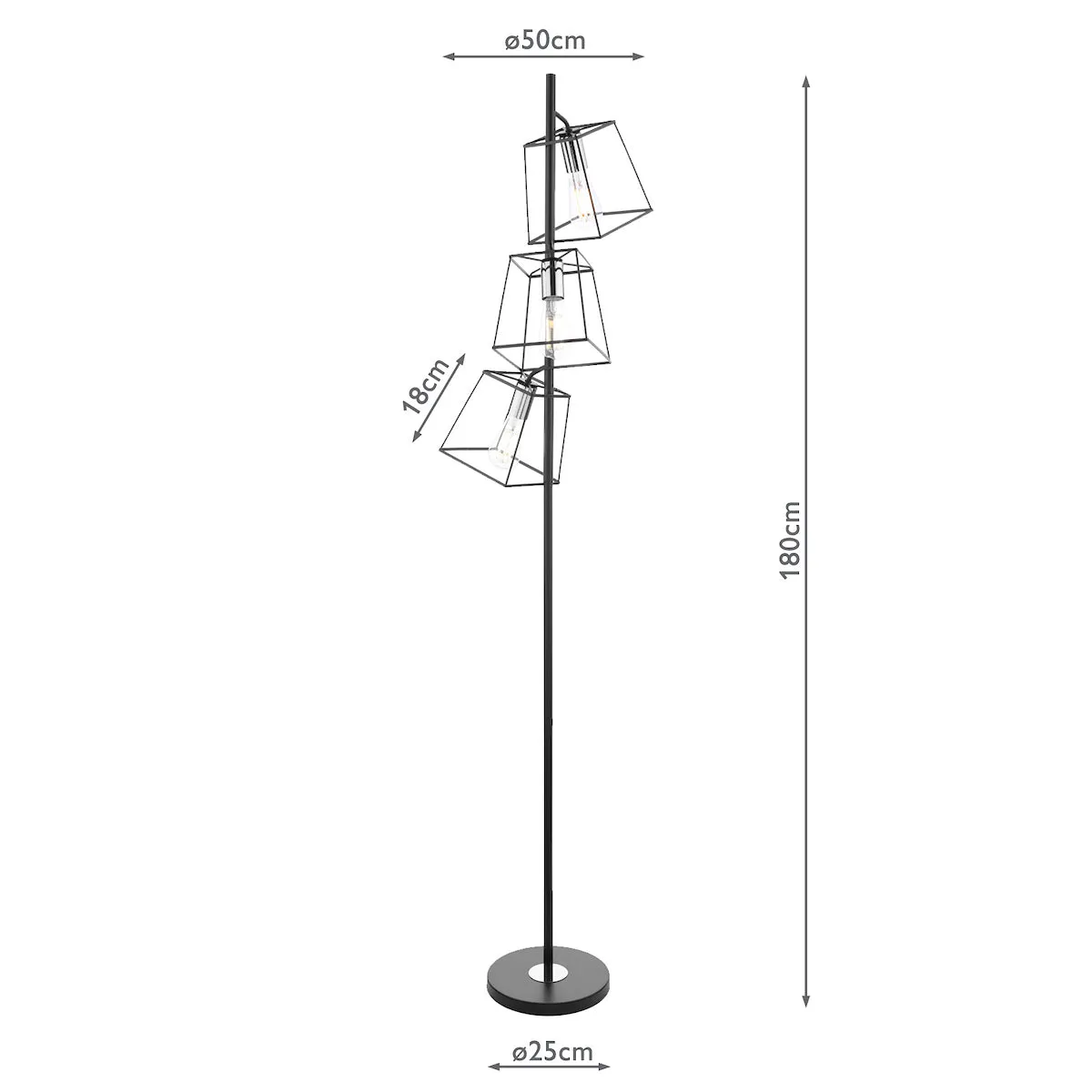 Dar Tower 3 Light Floor Lamp Matt Black and Polished Chrome