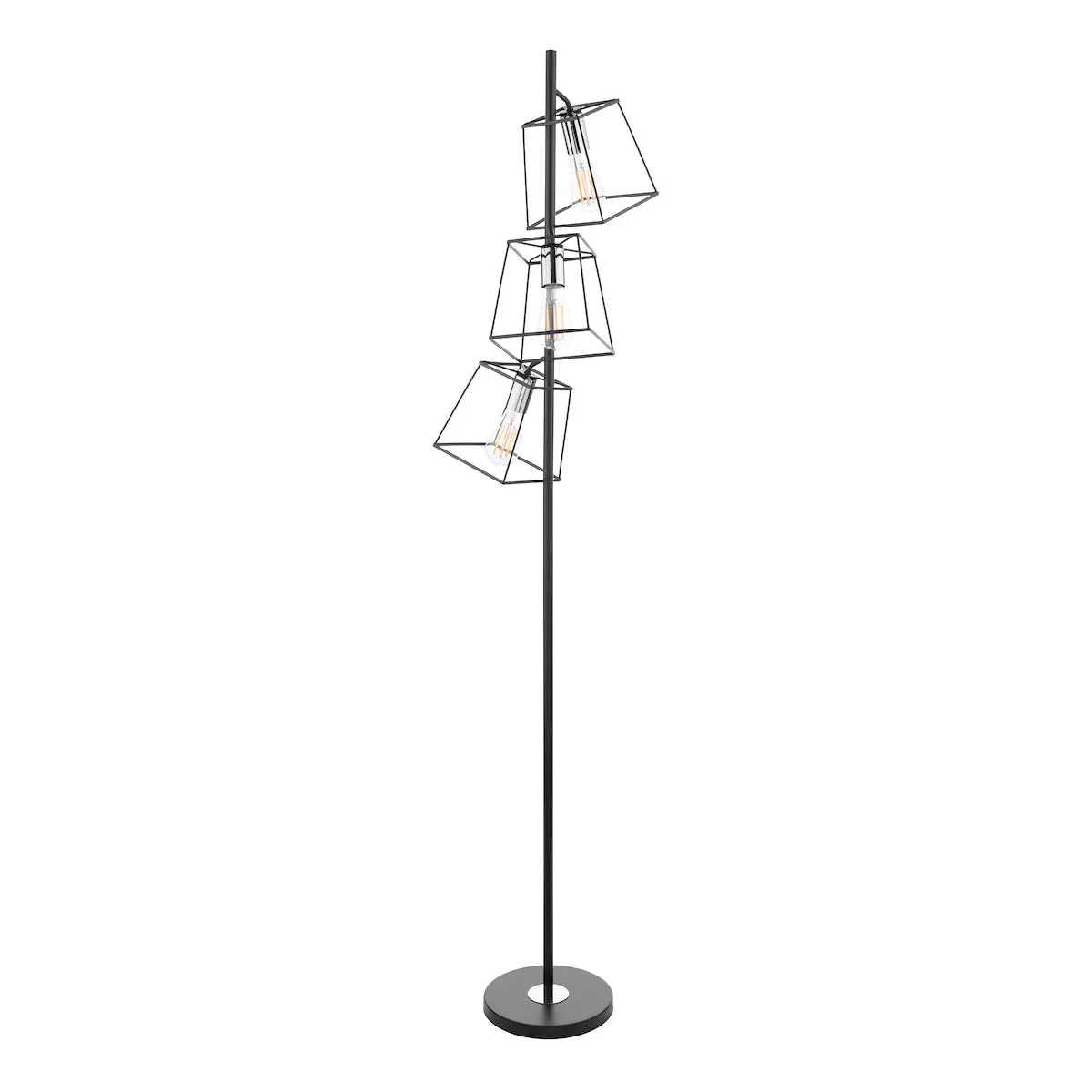 Dar Tower 3 Light Floor Lamp Matt Black and Polished Chrome