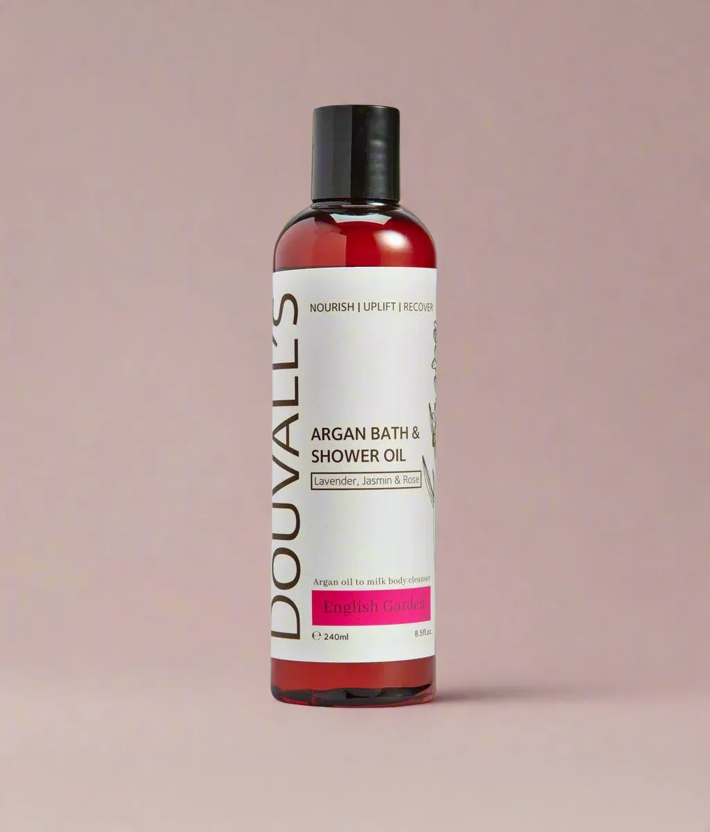 Douvall's Argan Bath and Shower Oil, English Garden, 240ml