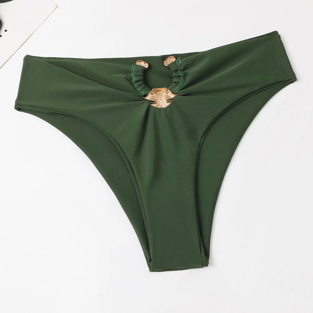 Fashionable Split High Waist Briefs Cross-Halterneck Swimsuit