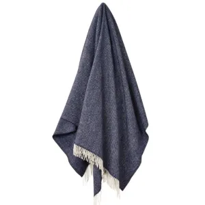 Herringbone Wool Throw 185x140cm in navy