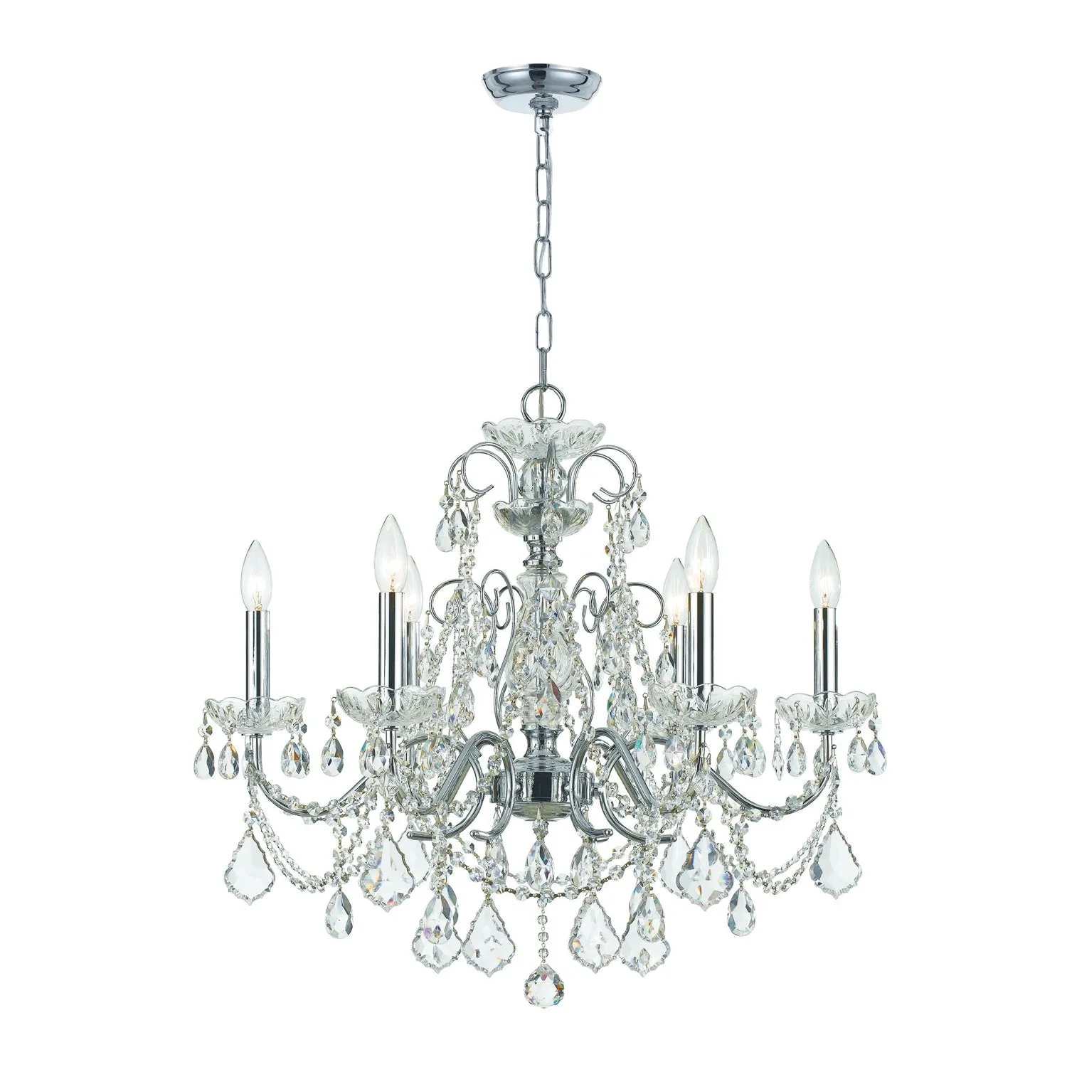 Imperial 6 Light Hand Cut Crystal Polished Chrome Chandelier