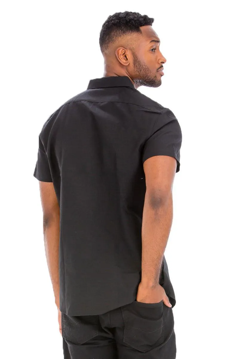 Mens Black Signature Short Sleeve Button Up Shirt