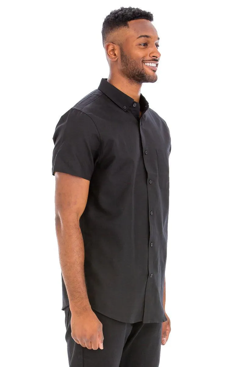 Mens Black Signature Short Sleeve Button Up Shirt