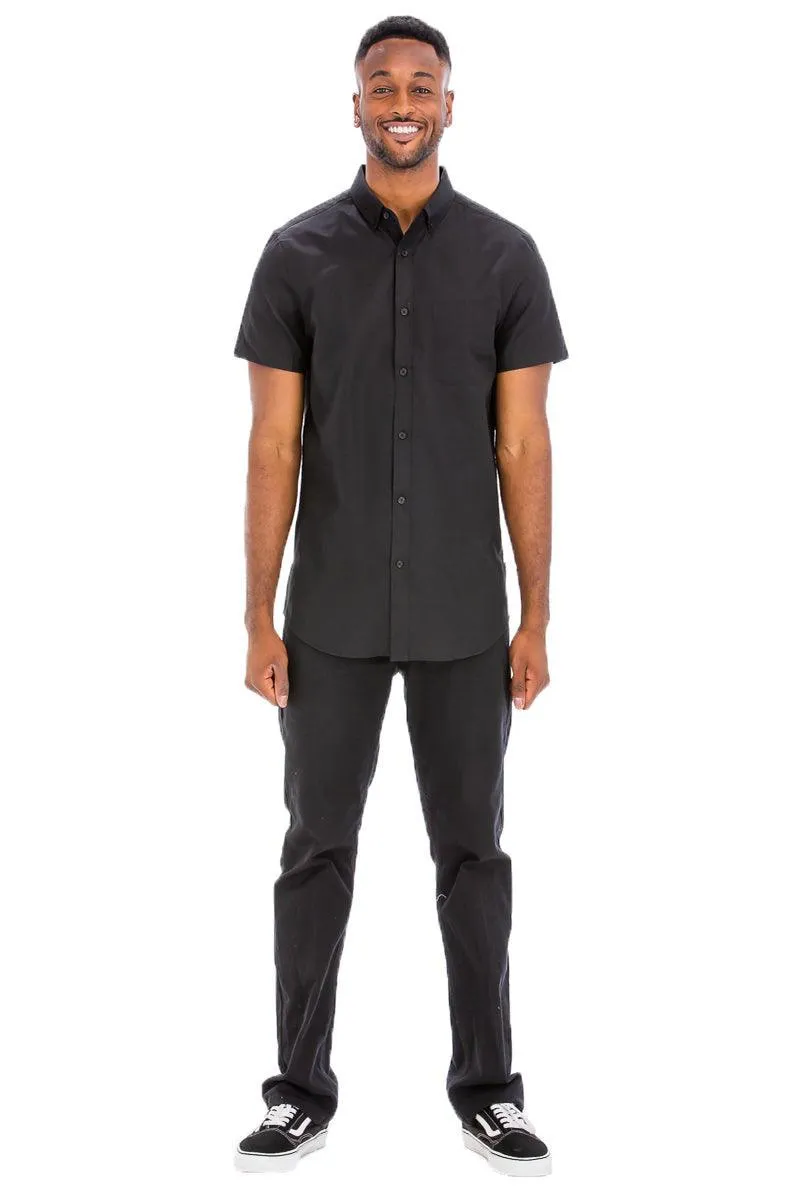 Mens Black Signature Short Sleeve Button Up Shirt