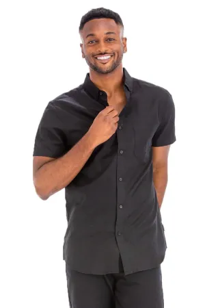 Mens Black Signature Short Sleeve Button Up Shirt