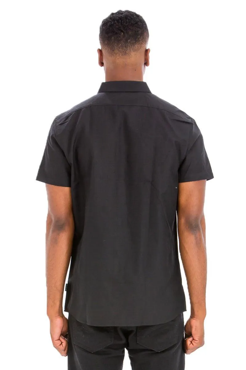 Mens Black Signature Short Sleeve Button Up Shirt
