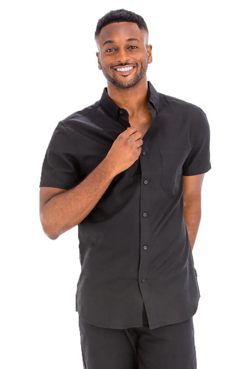 Mens Black Signature Short Sleeve Button Up Shirt