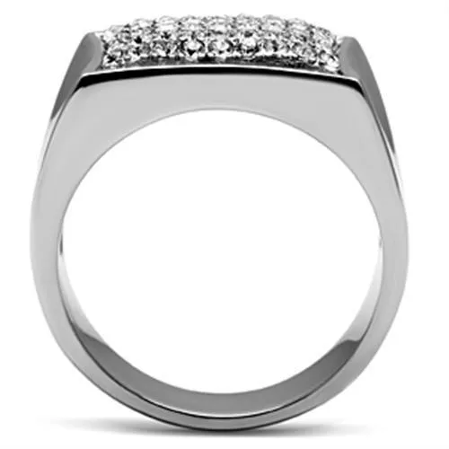 Mens Curved Rectangle Stainless Steel Synthetic Crystal