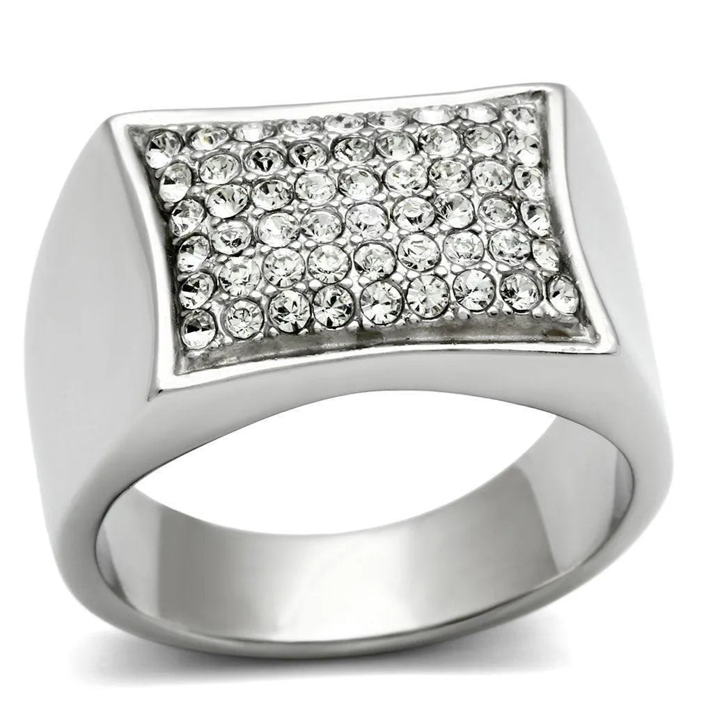 Mens Curved Rectangle Stainless Steel Synthetic Crystal