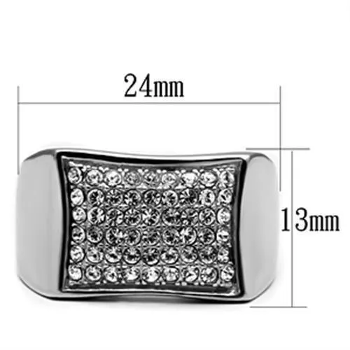 Mens Curved Rectangle Stainless Steel Synthetic Crystal