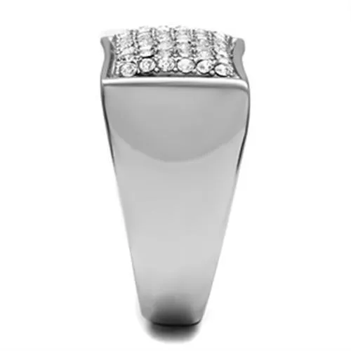 Mens Curved Rectangle Stainless Steel Synthetic Crystal