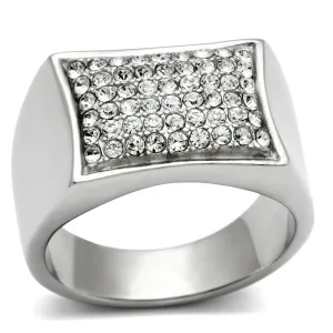 Mens Curved Rectangle Stainless Steel Synthetic Crystal