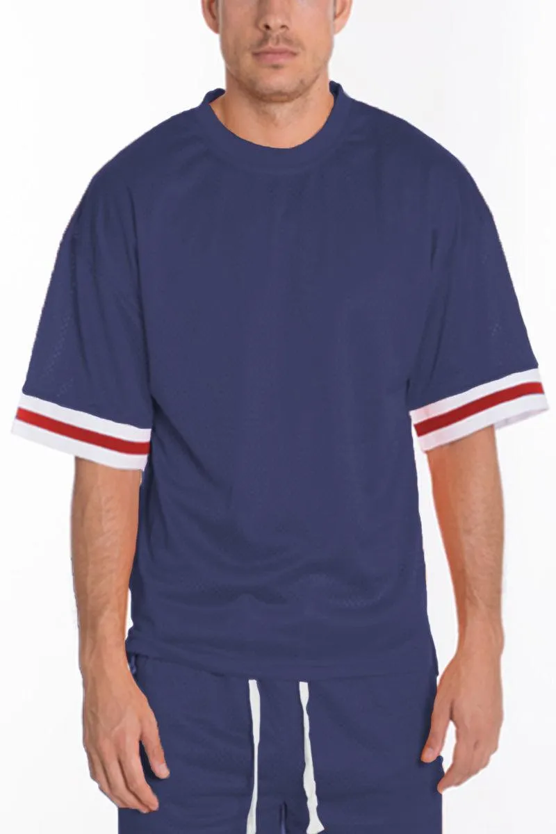 Mens Navy Blue Mesh Jersey Tshirt