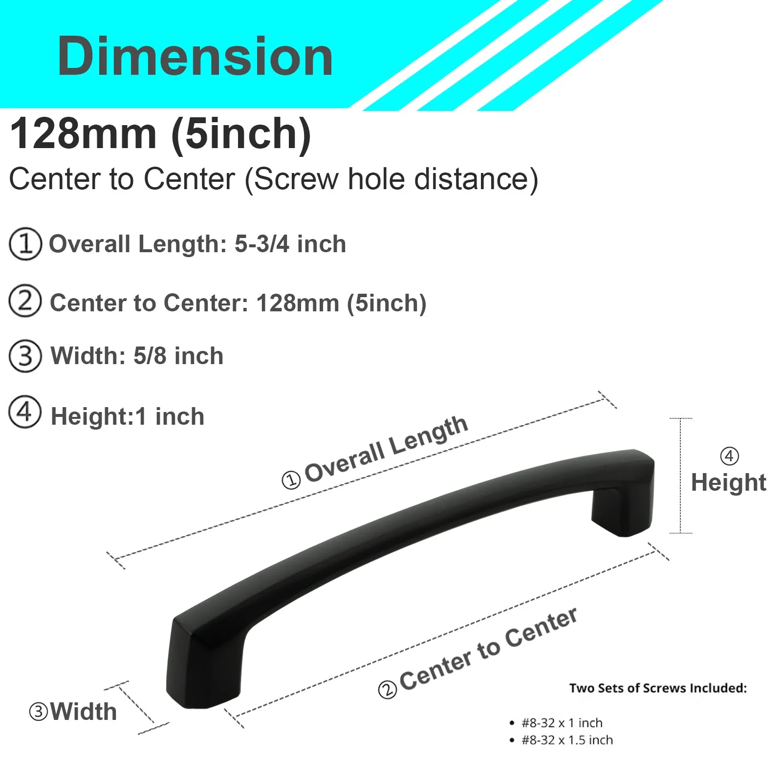 MH1660 Solid Matte Black Cabinet Pulls Handles