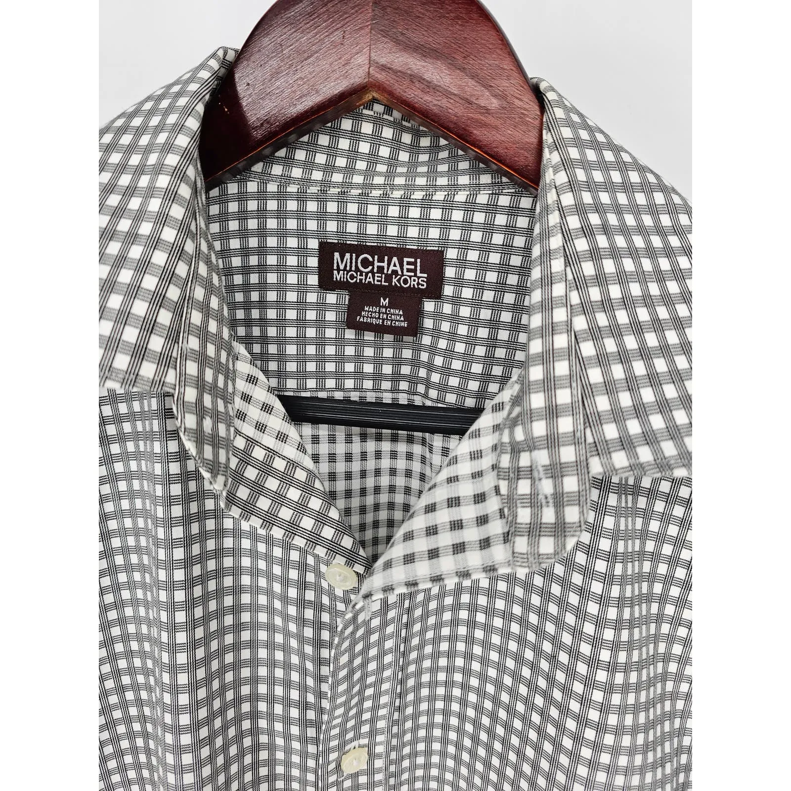 Michael by Michael Kors Mens Sz M Long Sleeve Dress Shirt Plaid Cotton Gray