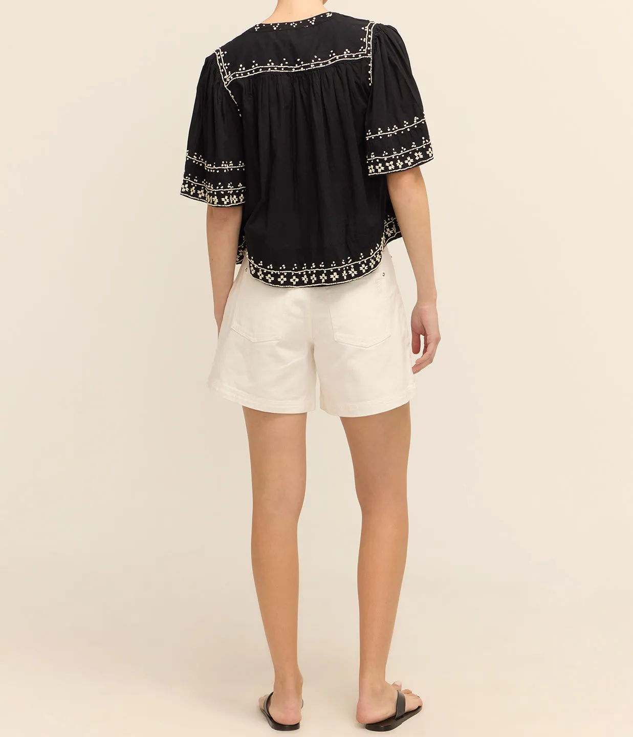 Millie Embroidery Short Sleeve Top in Black