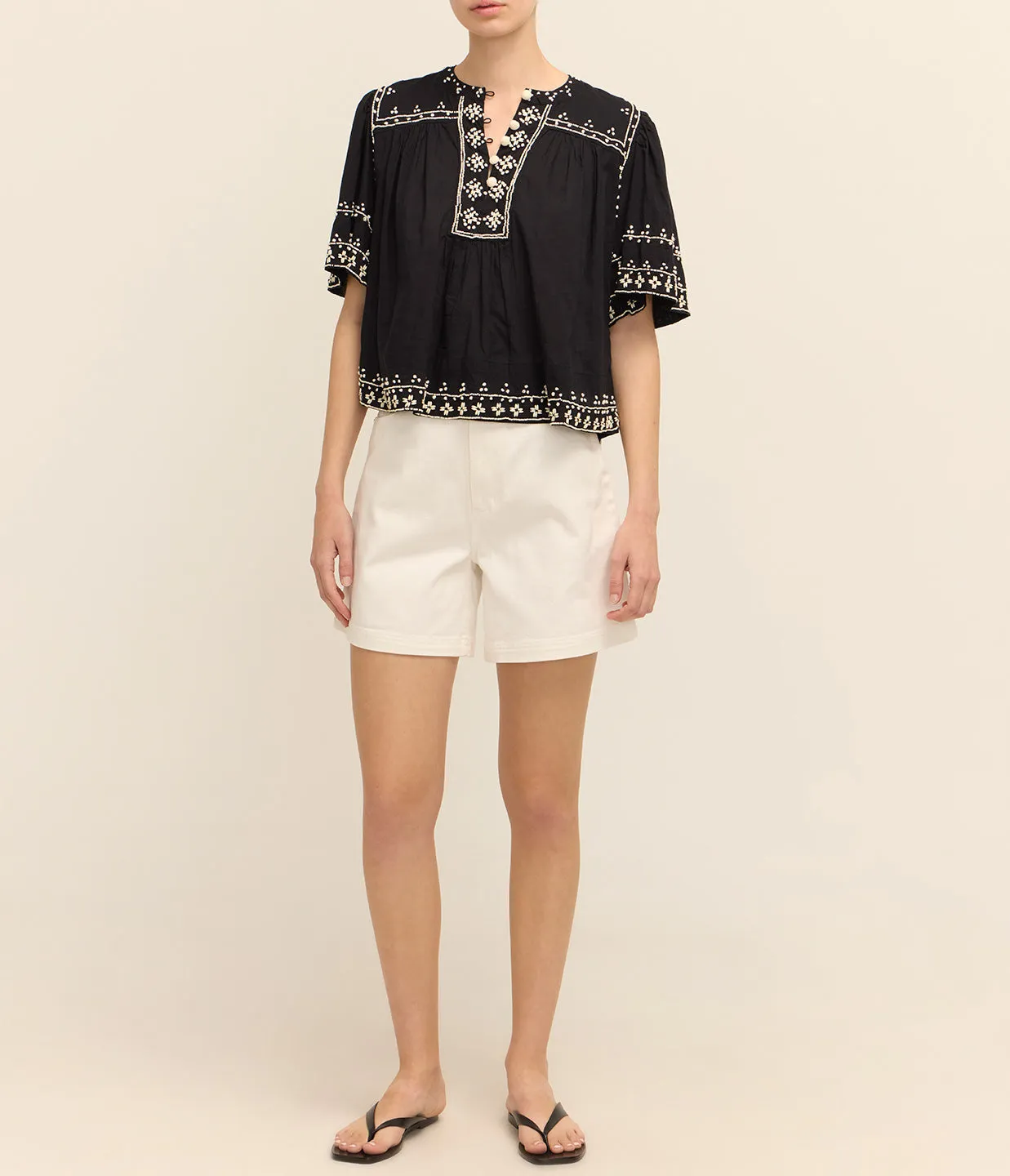 Millie Embroidery Short Sleeve Top in Black